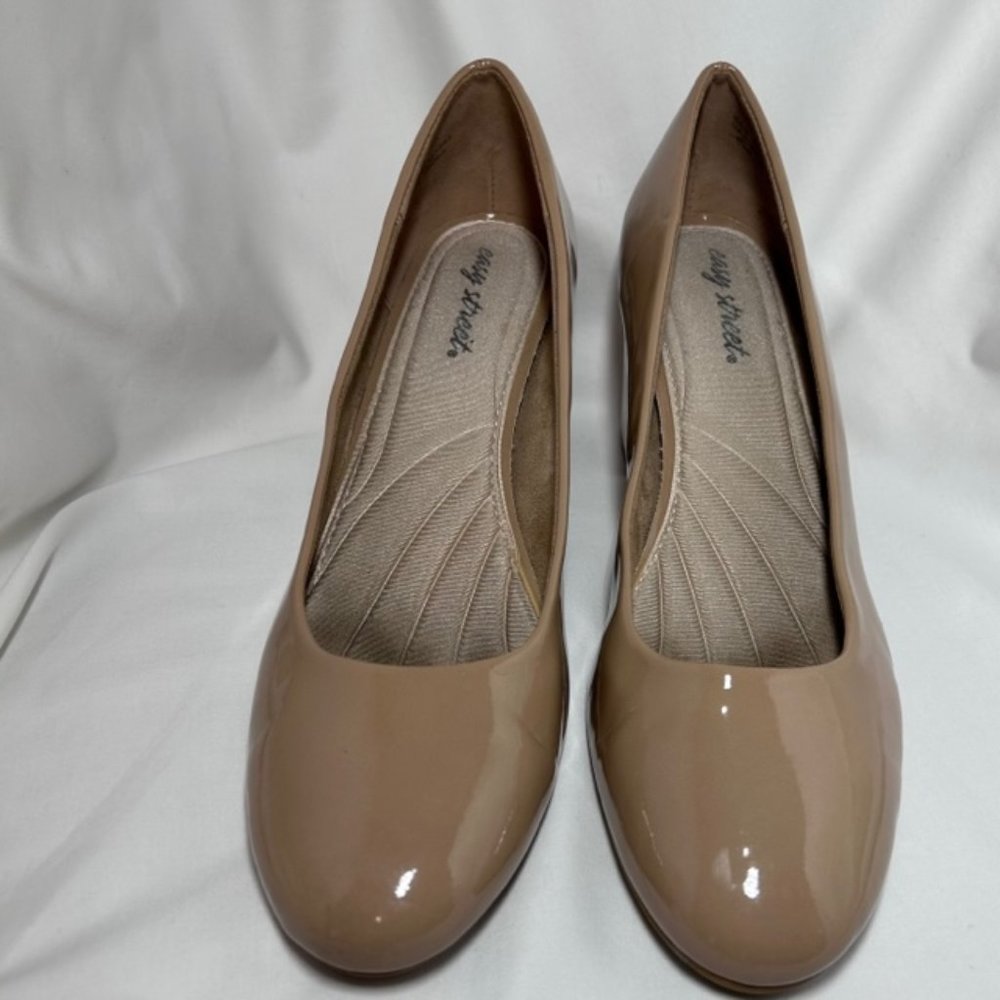 Easy Street Proper Taupe Patent Pumps